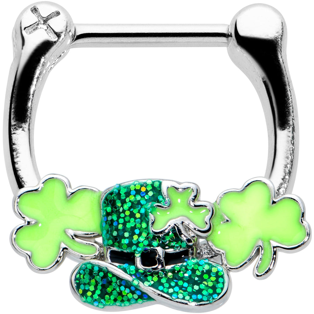BodyCandy 16G 5/16 Glitter Top Hat Shamrock St Patricks Cartilage Clicker — main product shot