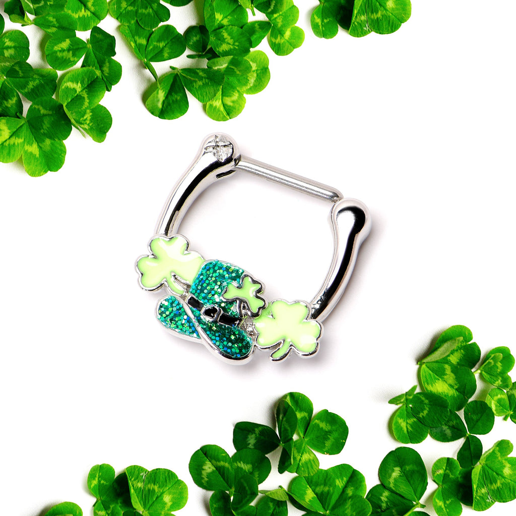 BodyCandy 16G 5/16 Glitter Top Hat Shamrock St Patricks Cartilage Clicker — side view