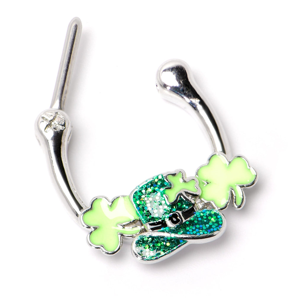 BodyCandy 16G 5/16 Glitter Top Hat Shamrock St Patricks Cartilage Clicker — back view