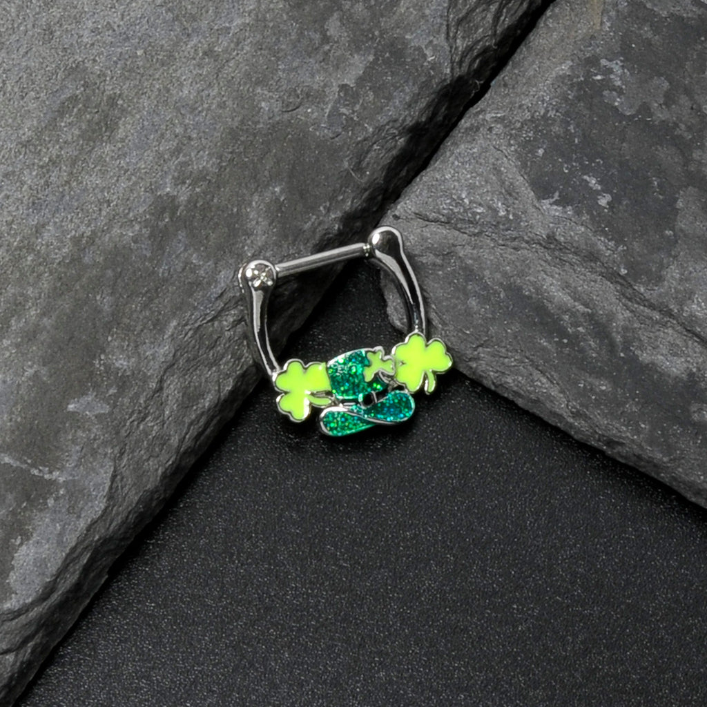 BodyCandy 16G 5/16 Glitter Top Hat Shamrock St Patricks Cartilage Clicker — in-use photo