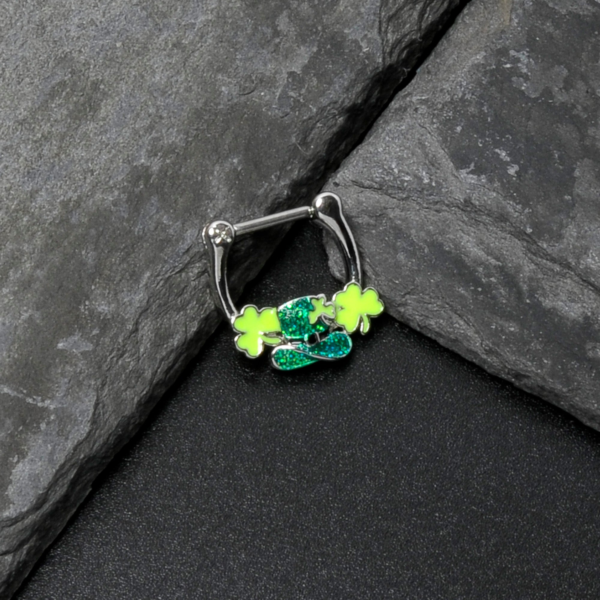 BodyCandy 16G 5/16 Glitter Top Hat Shamrock St Patricks Cartilage Clicker — in-use photo