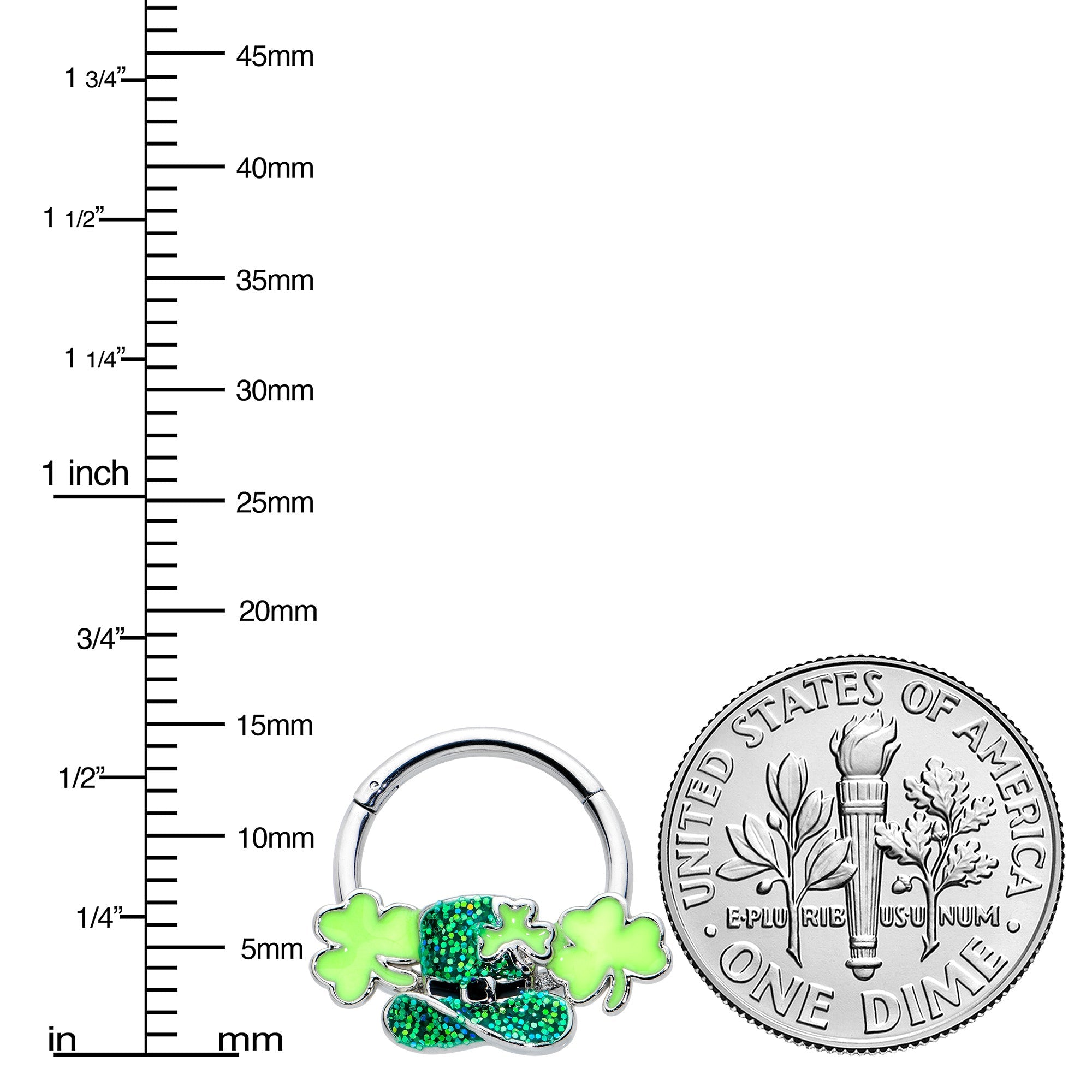 BodyCandy 16G 3/8 Glitter Top Hat Shamrocks St Patricks Hinged Segment Ring — lifestyle context
