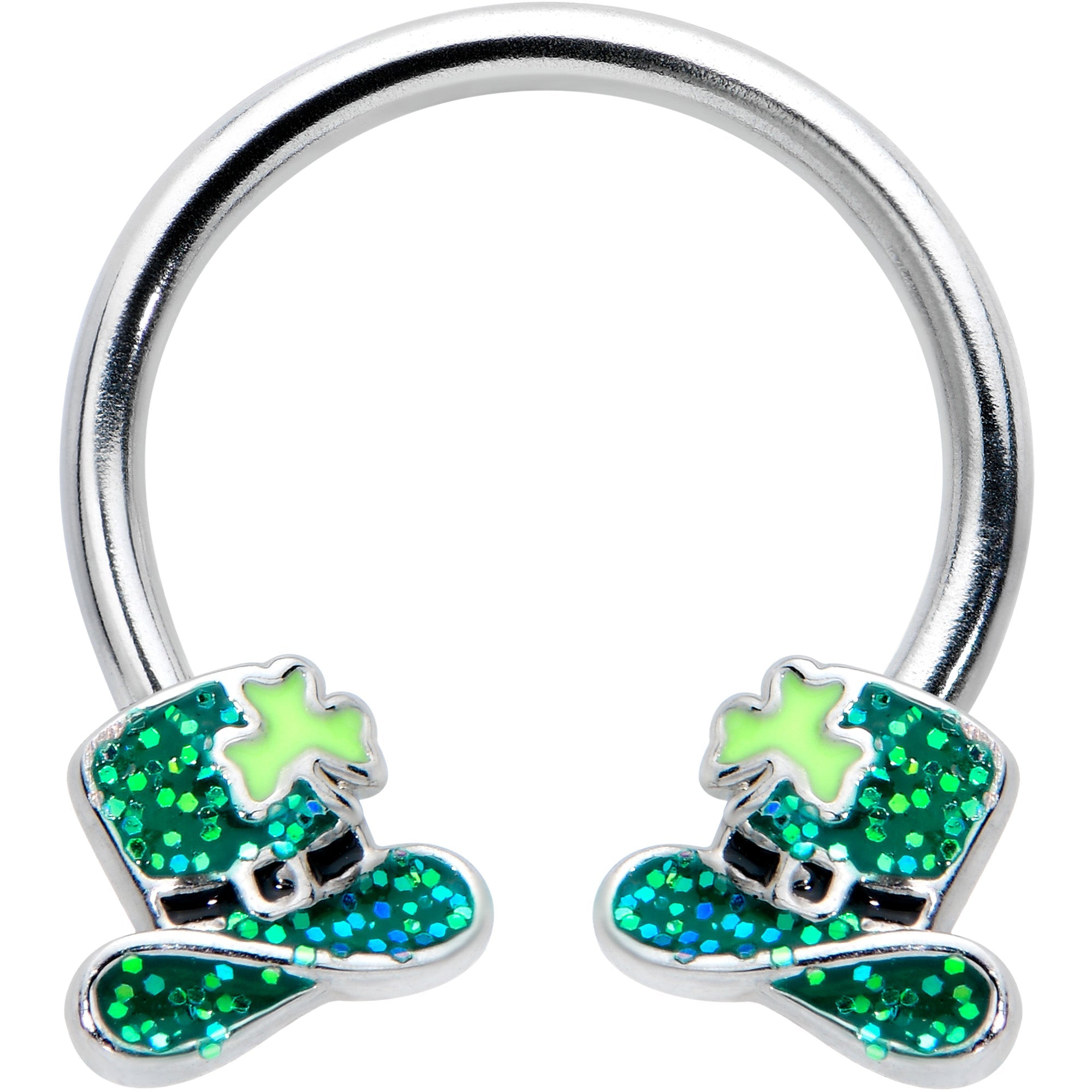 BodyCandy 16G 3/8 Glitter Top Hat Shamrock Horseshoe Circular Barbell — main product shot