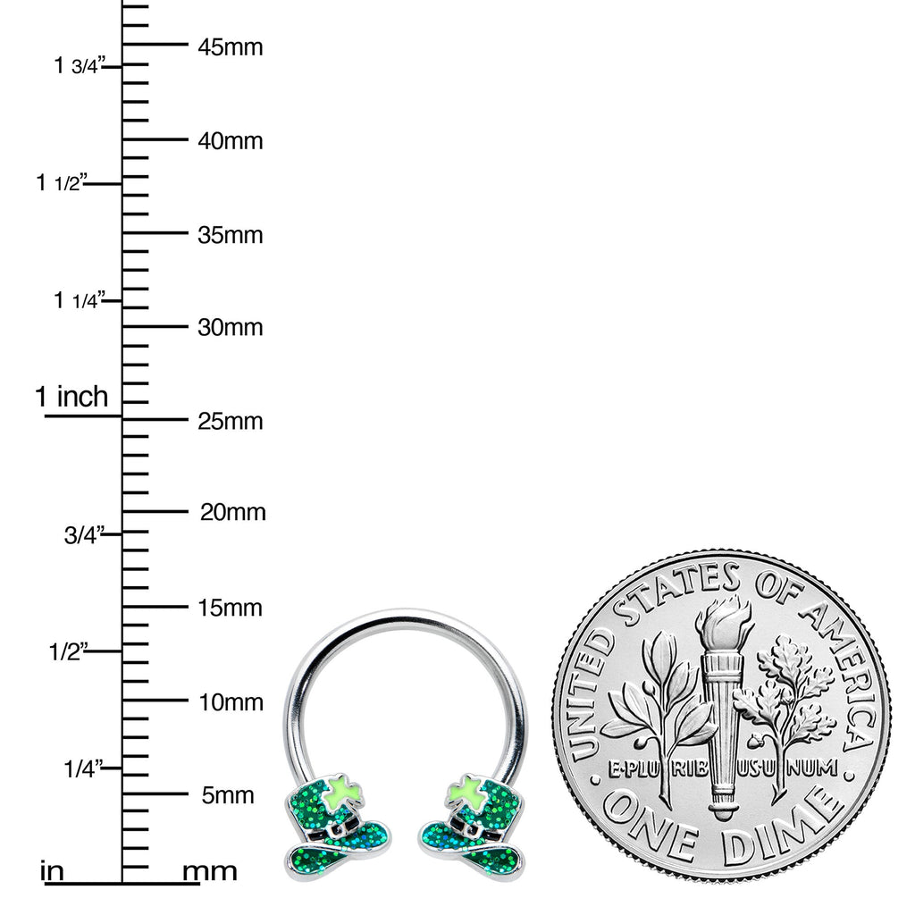 BodyCandy 16G 3/8 Glitter Top Hat Shamrock Horseshoe Circular Barbell — lifestyle context