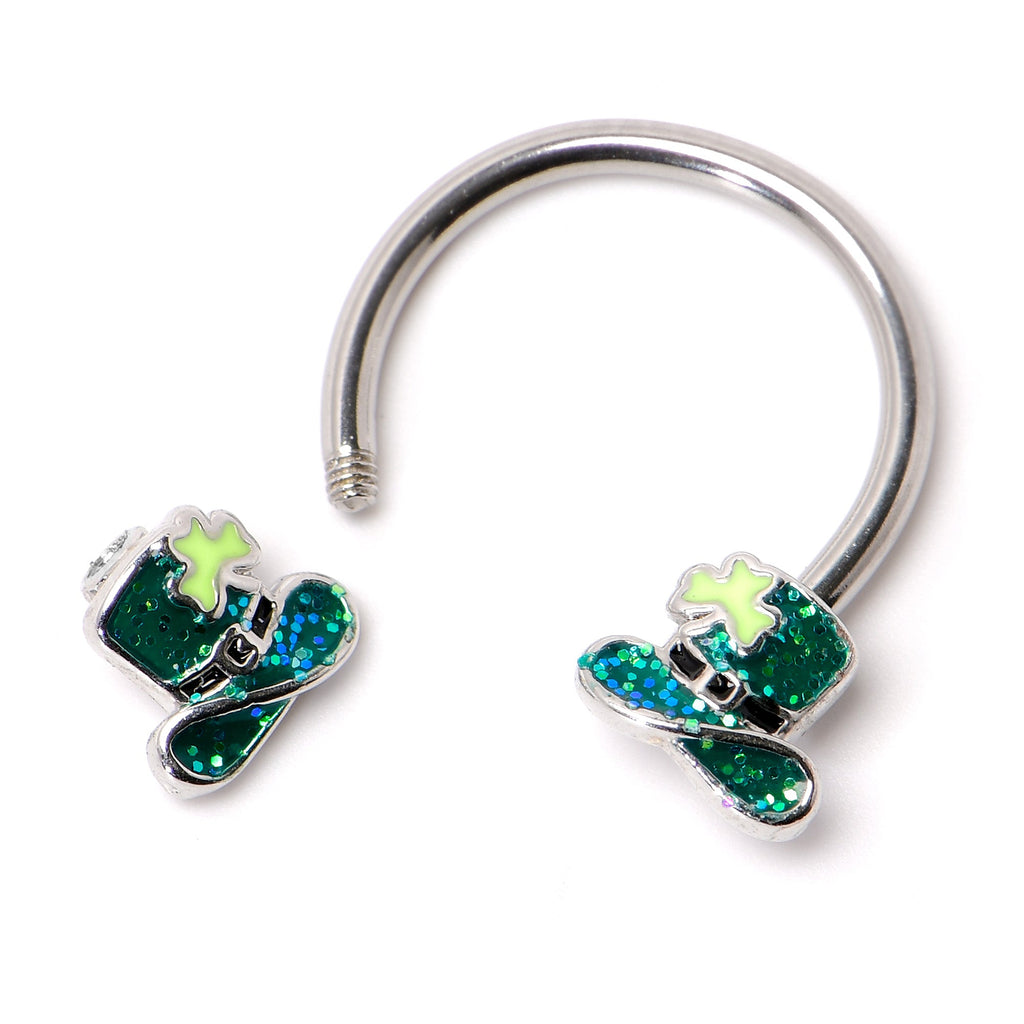 BodyCandy 16G 3/8 Glitter Top Hat Shamrock Horseshoe Circular Barbell — back view