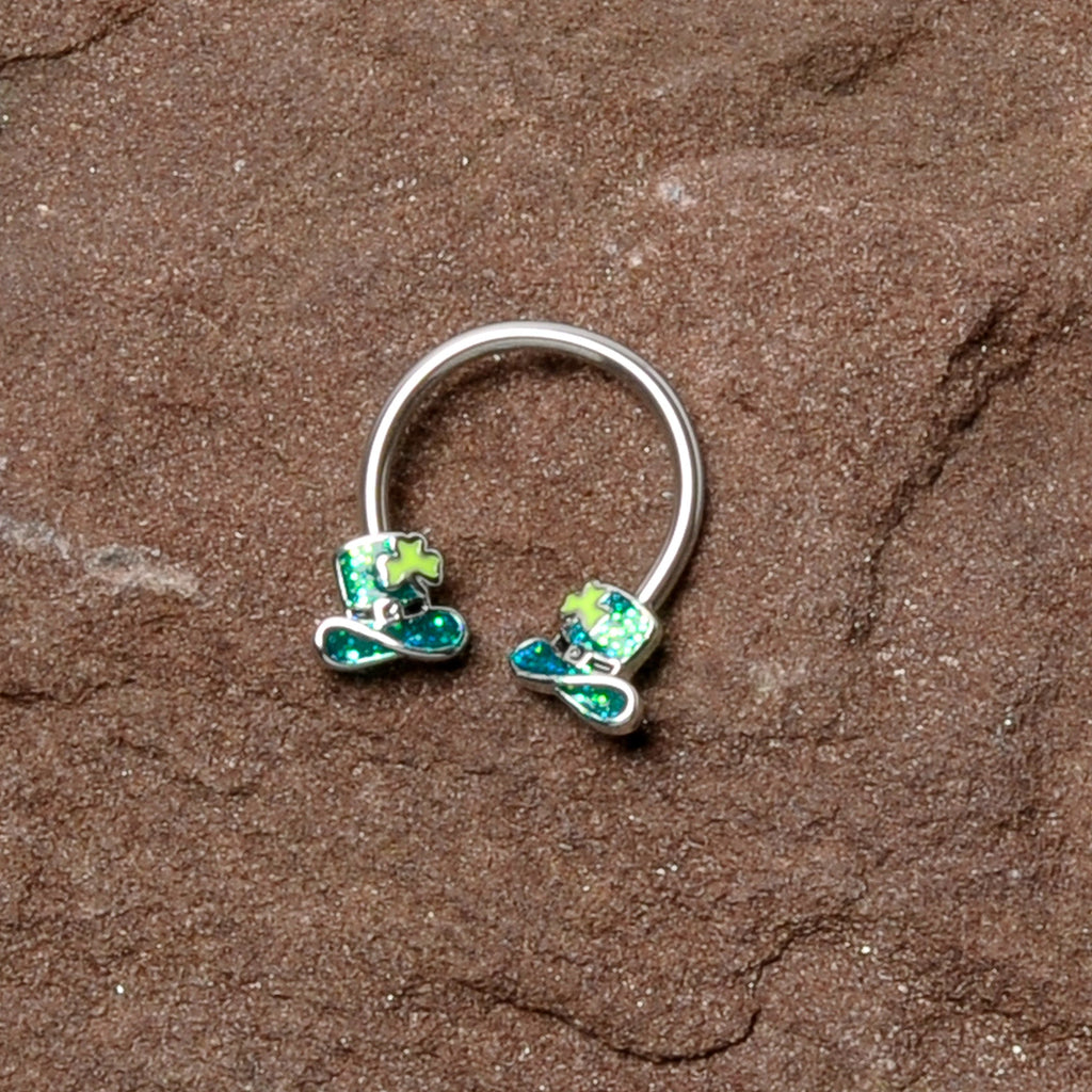 BodyCandy 16G 3/8 Glitter Top Hat Shamrock Horseshoe Circular Barbell — alternative angle