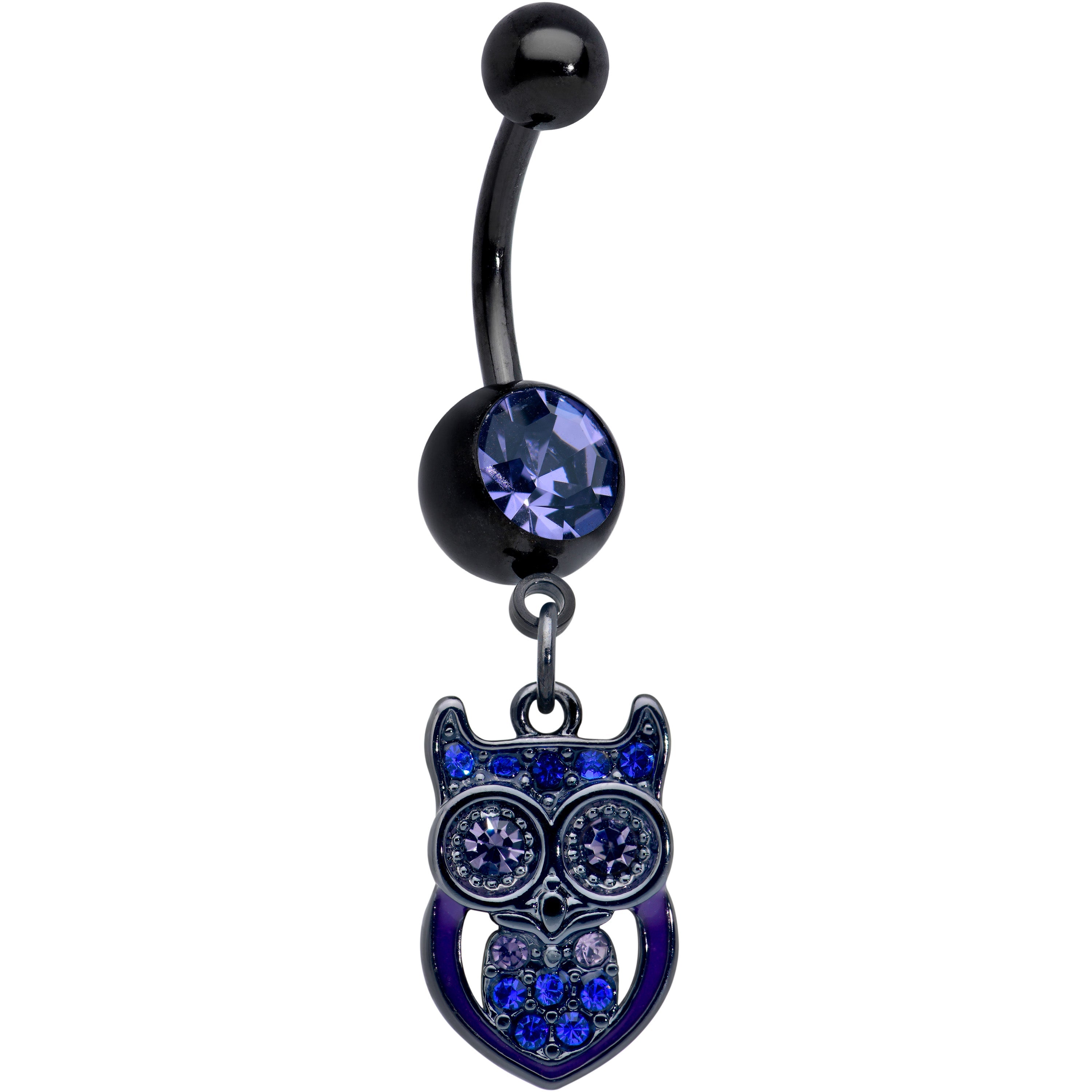 BodyCandy Blue Gem Black Opulent Owl Dangle Belly Ring — main product shot