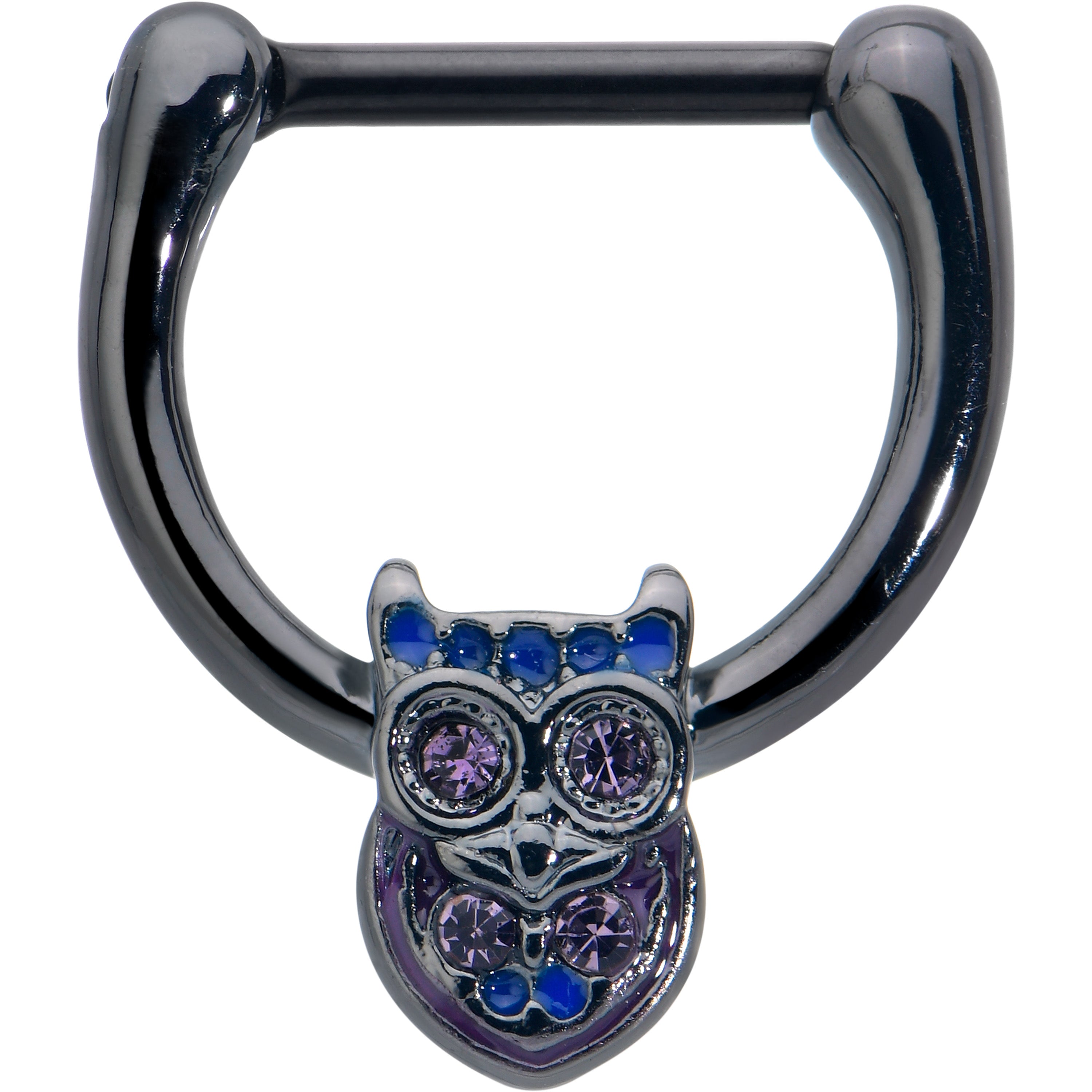 BodyCandy 16G 5/16 Purple Blue Gem Black Opulent Owl Cartilage Clicker — main product shot