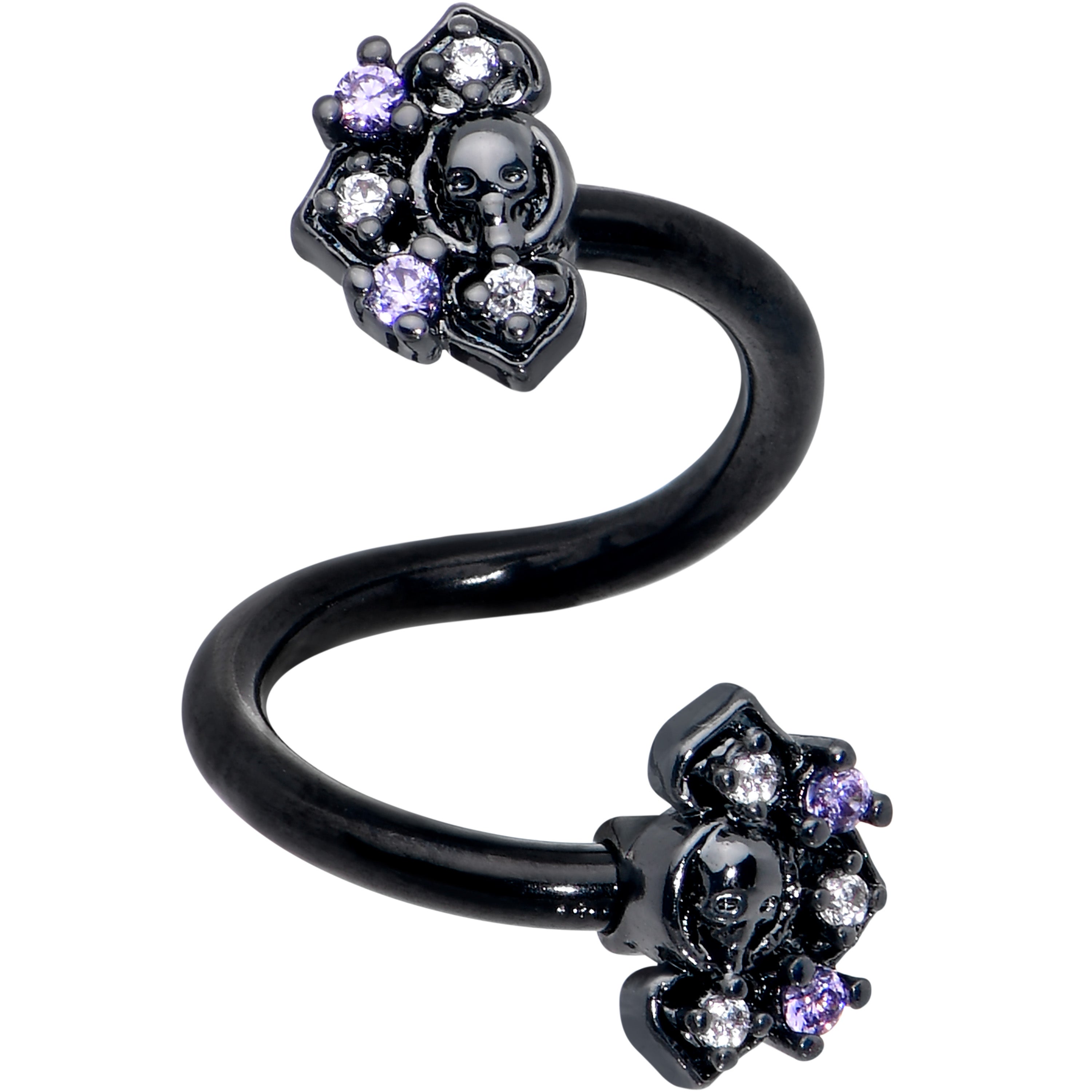 BodyCandy Clear Purple Gem Black Skull Circle Spiral Twister Belly Ring — main product shot