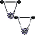 BodyCandy 14G 9/16 Purple Gem Black Skull Circle Chain Dangle Nipple Ring Set — main product shot