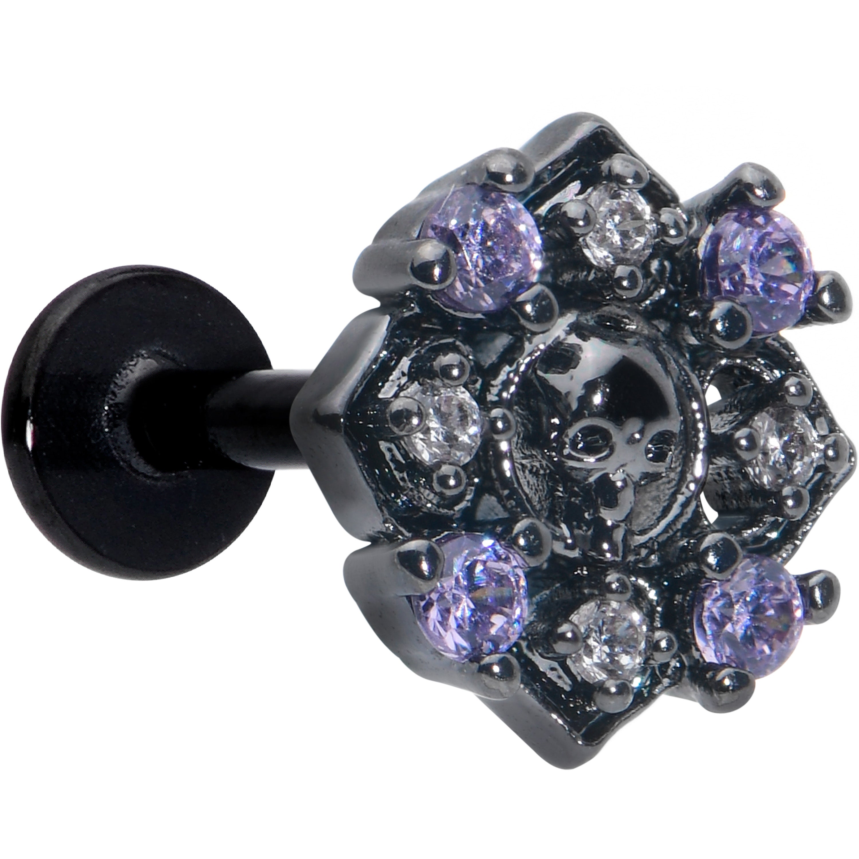 BodyCandy 16G 5/16 Purple Gem Black Skull Circle Labret Monroe Tragus — main product shot