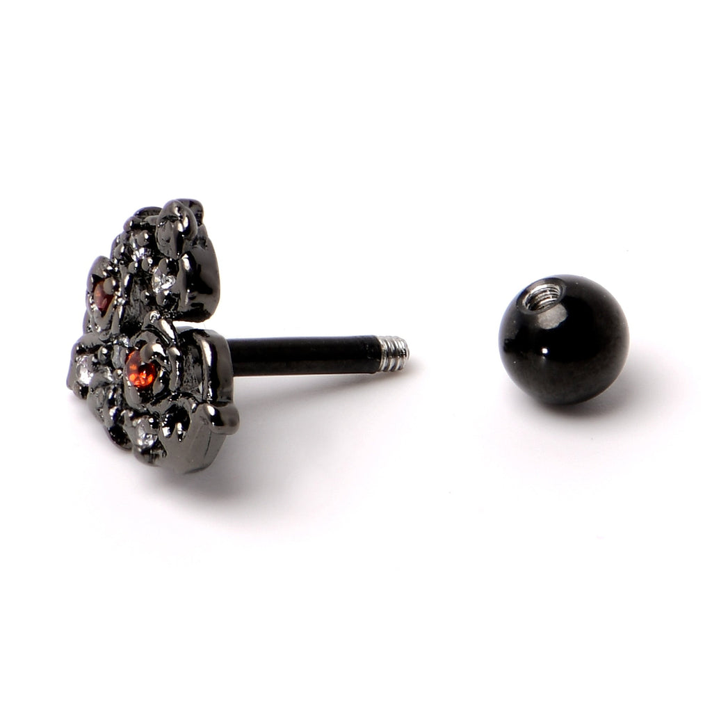 BodyCandy 16G 1/4 Clear Red CZ Gem Black Floral Heart Cartilage Earring — alternative angle