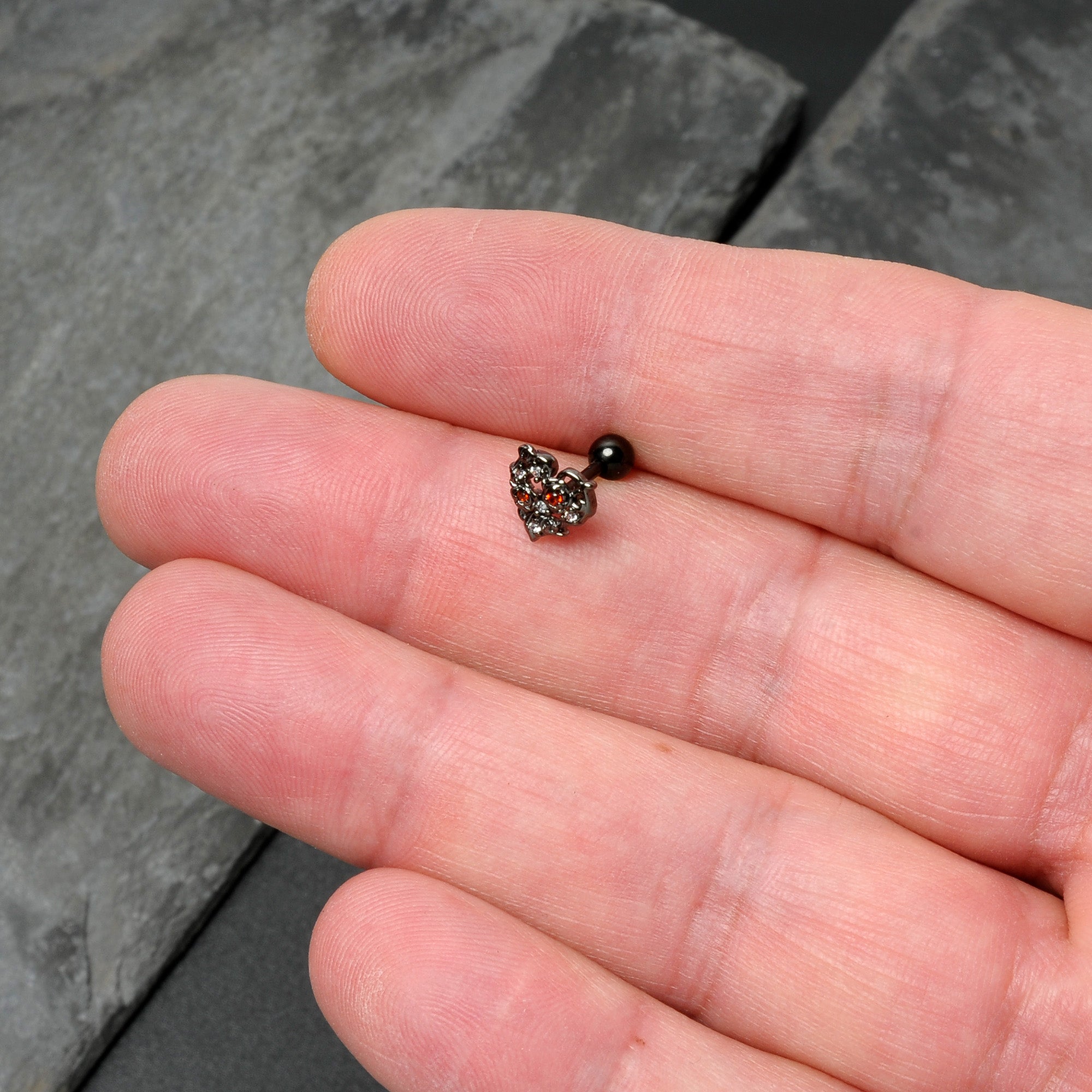 BodyCandy 16G 1/4 Clear Red CZ Gem Black Floral Heart Cartilage Earring — size reference