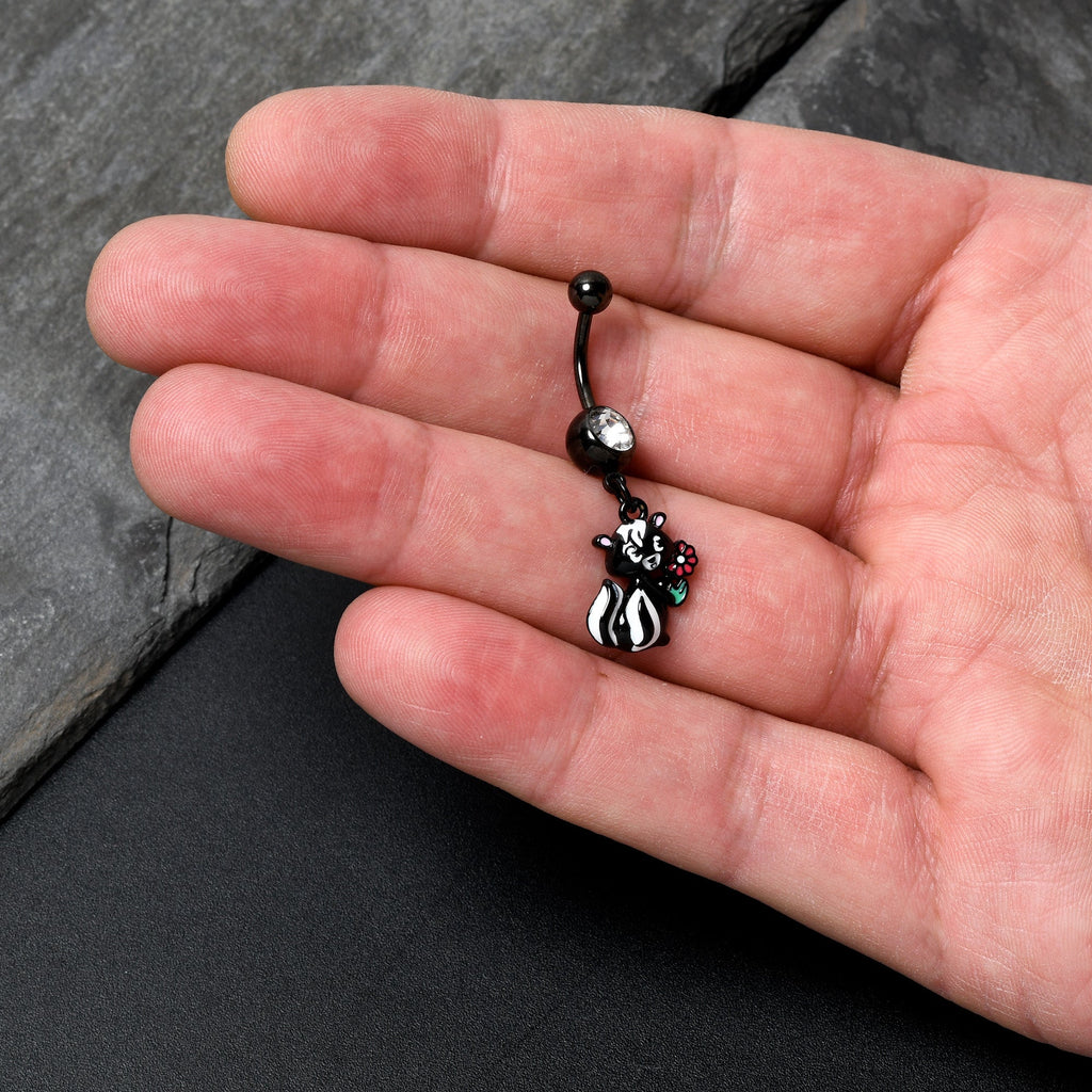 BodyCandy Clear Gem Black Funky Skunk Dangle Belly Ring — detail close-up