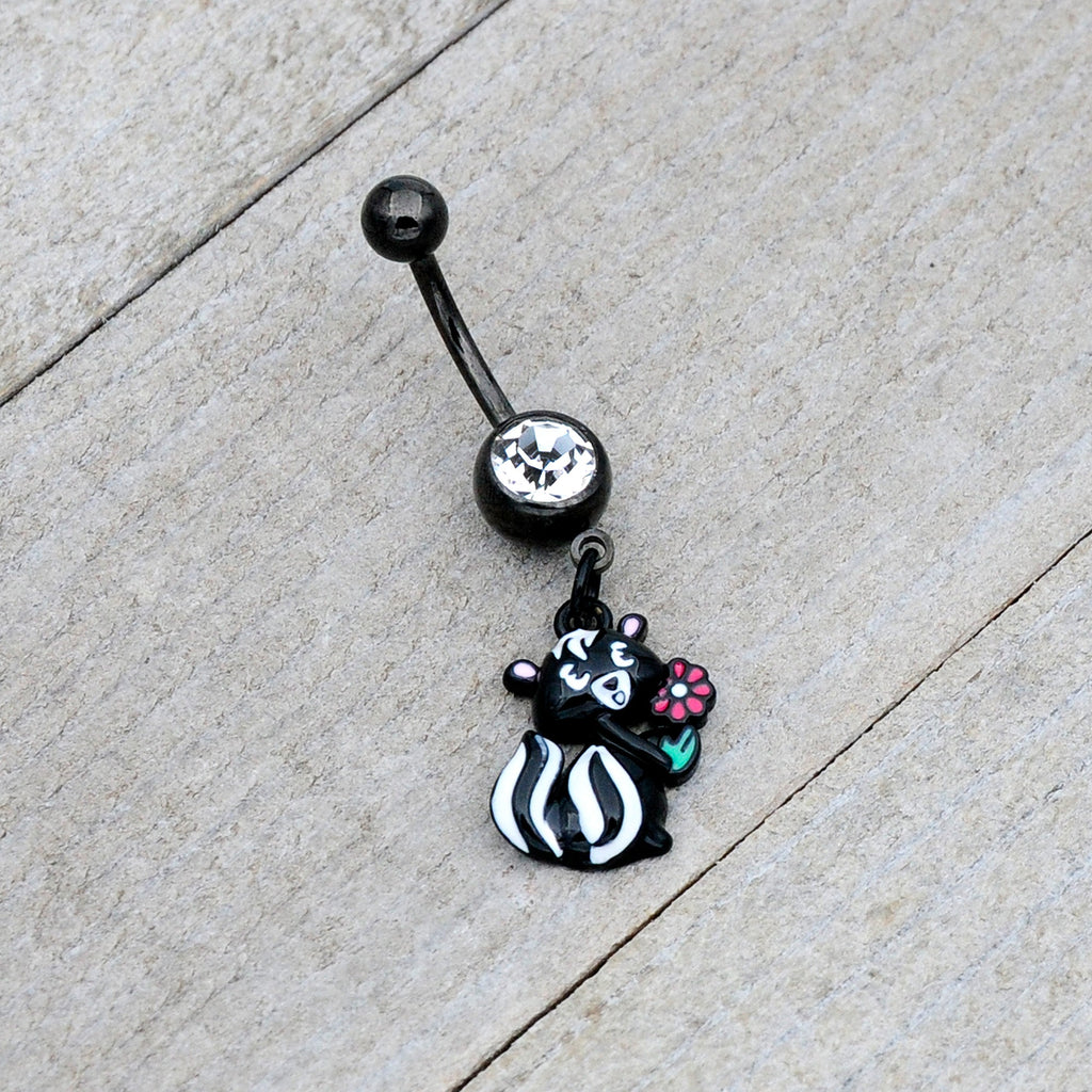 BodyCandy Clear Gem Black Funky Skunk Dangle Belly Ring — lifestyle context