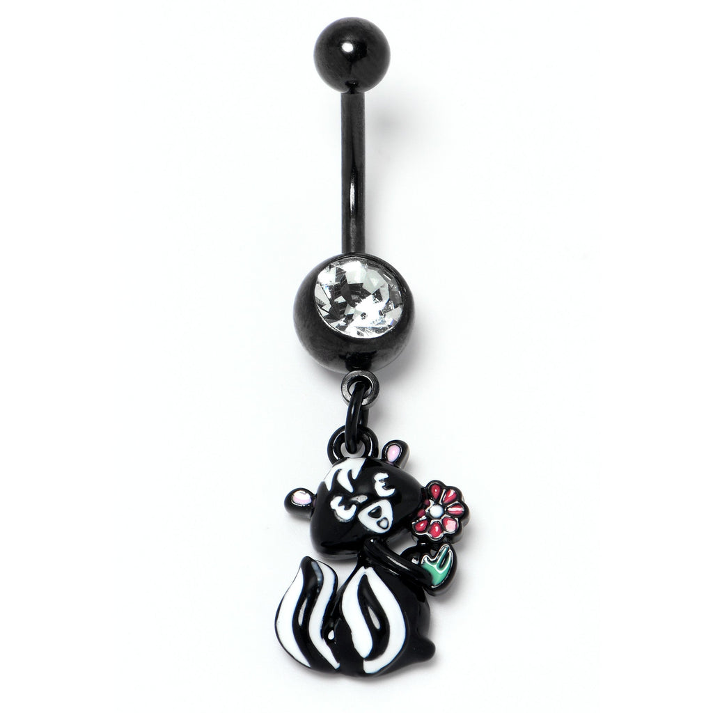 BodyCandy Clear Gem Black Funky Skunk Dangle Belly Ring — side view