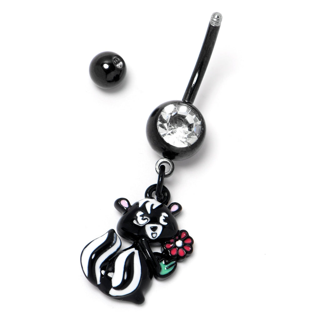 BodyCandy Clear Gem Black Funky Skunk Dangle Belly Ring — back view