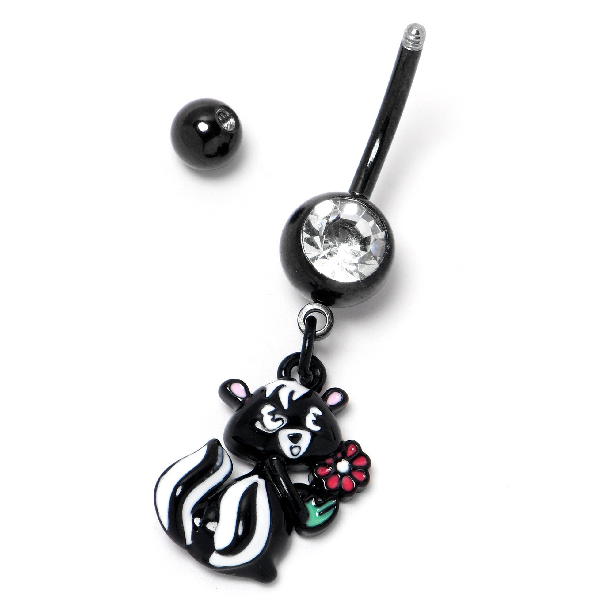 BodyCandy Clear Gem Black Funky Skunk Dangle Belly Ring — back view