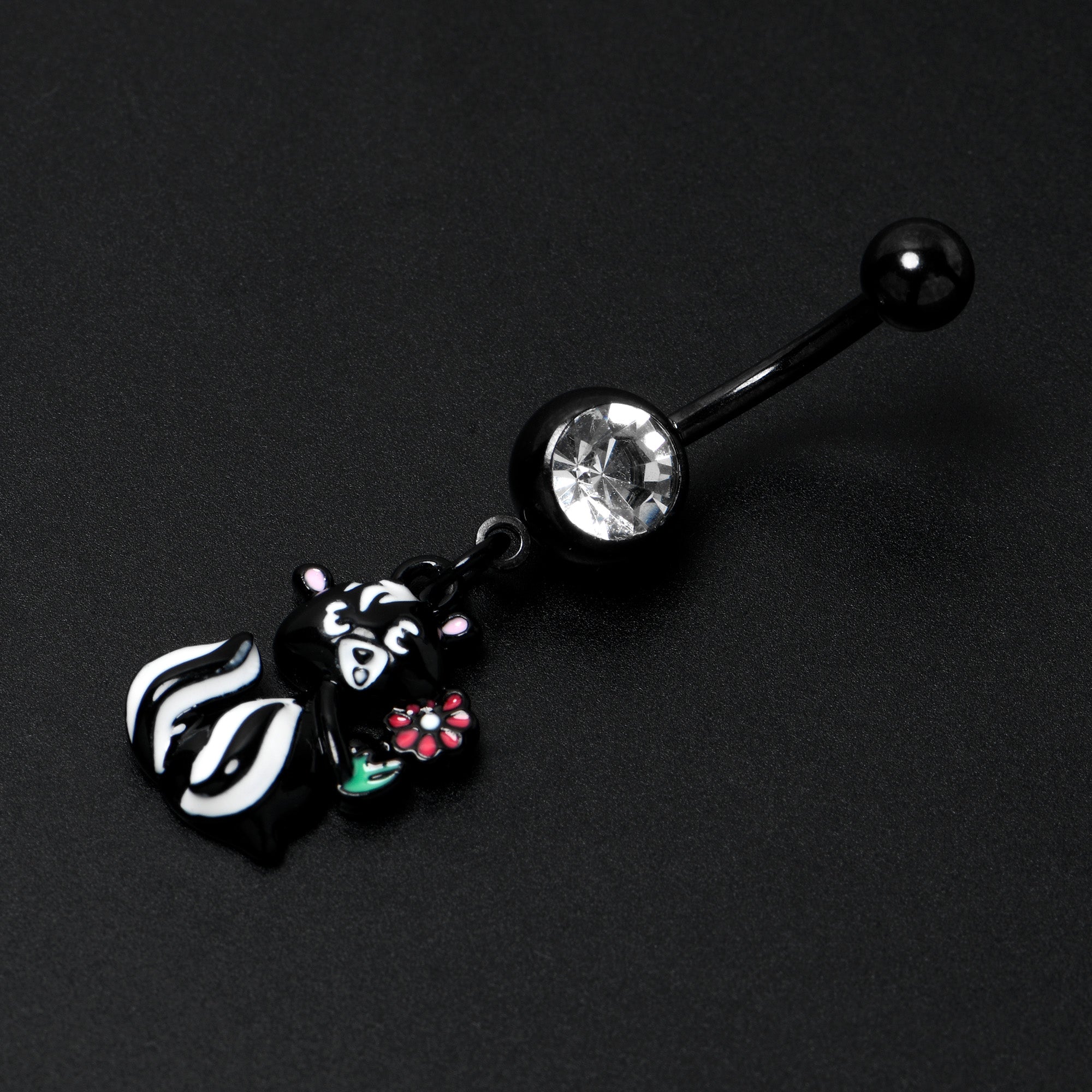 BodyCandy Clear Gem Black Funky Skunk Dangle Belly Ring — alternative angle