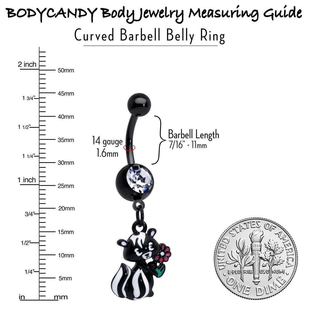 BodyCandy Clear Gem Black Funky Skunk Dangle Belly Ring — in-use photo