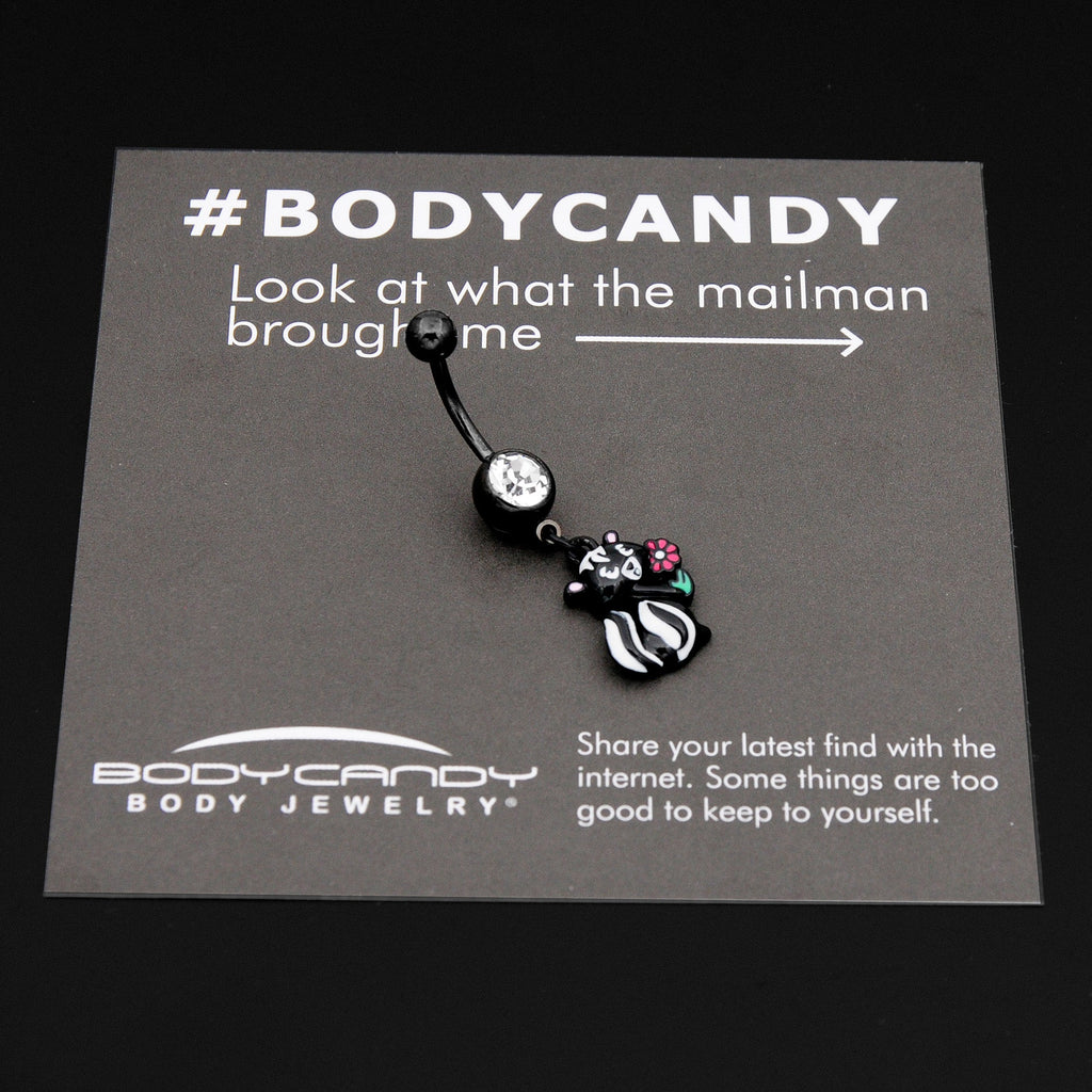BodyCandy Clear Gem Black Funky Skunk Dangle Belly Ring — size reference