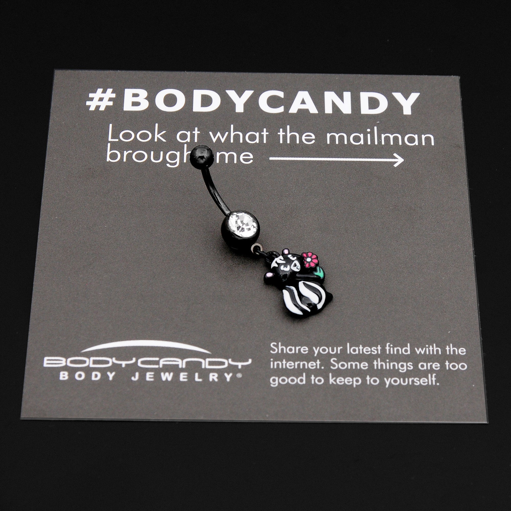 BodyCandy Clear Gem Black Funky Skunk Dangle Belly Ring — size reference