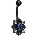 BodyCandy Purple Clear Gem Black Scrolling Hearts Belly Ring — main product shot