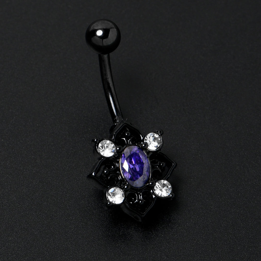 BodyCandy Purple Clear Gem Black Scrolling Hearts Belly Ring — alternative angle