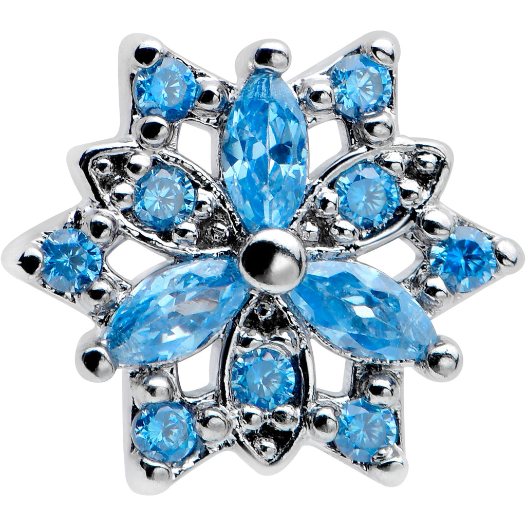 BodyCandy 16G 5/16 Blue CZ Gem Snowflake Blues Labret Monroe Tragus — detail close-up
