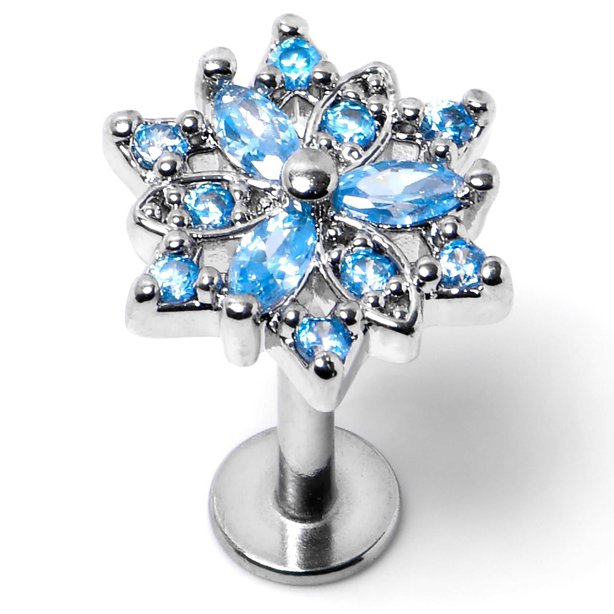 BodyCandy 16G 5/16 Blue CZ Gem Snowflake Blues Labret Monroe Tragus — back view