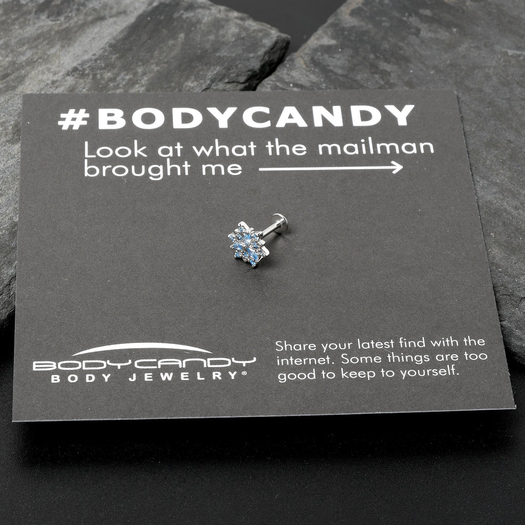 BodyCandy 16G 5/16 Blue CZ Gem Snowflake Blues Labret Monroe Tragus — alternative angle