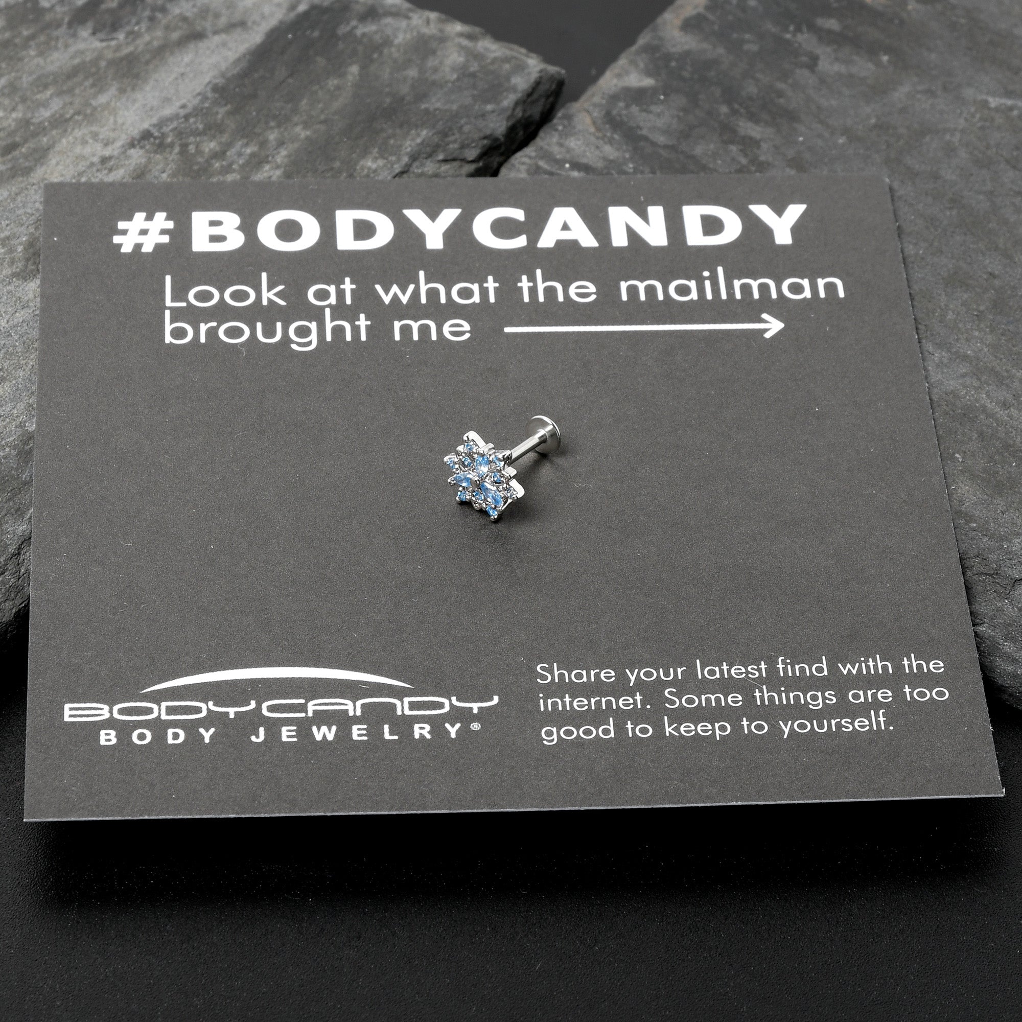 BodyCandy 16G 5/16 Blue CZ Gem Snowflake Blues Labret Monroe Tragus — alternative angle