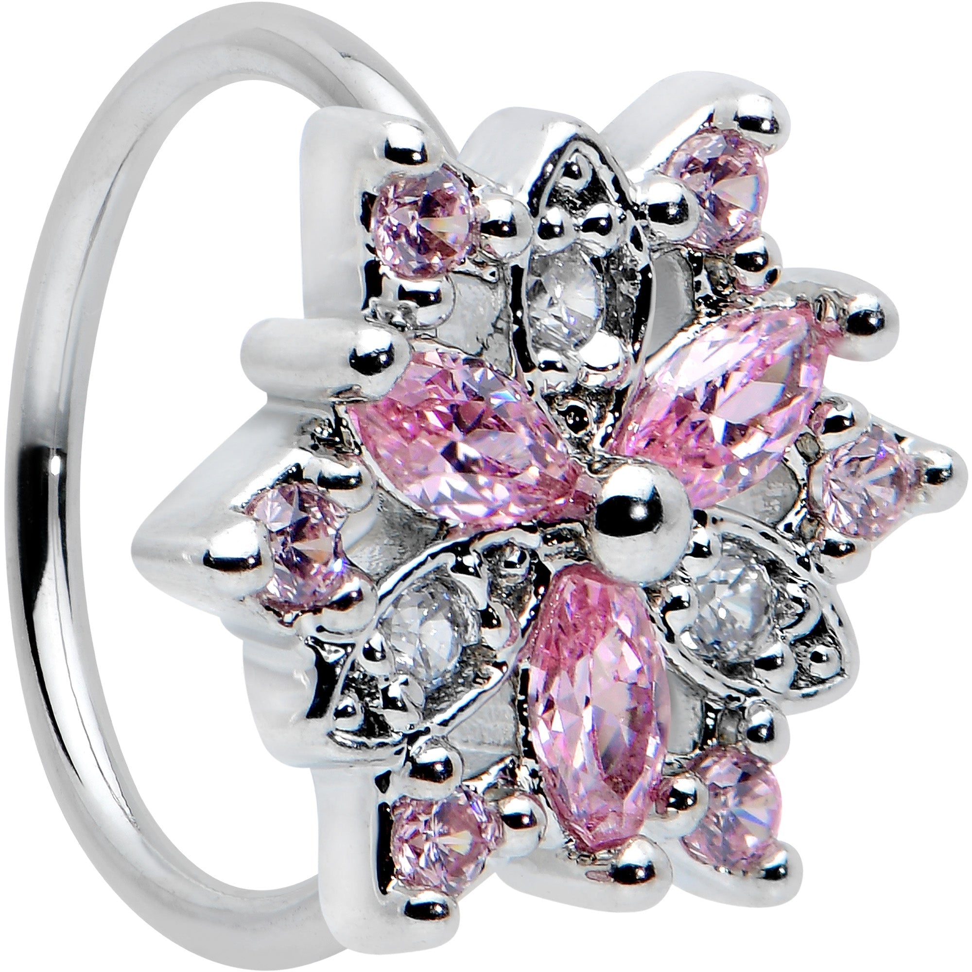 BodyCandy 20G 5/16 Pink Clear CZ Gem Snowflake Nose Hoop — main product shot