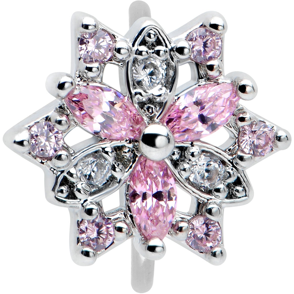 BodyCandy 20G 5/16 Pink Clear CZ Gem Snowflake Nose Hoop — detail close-up