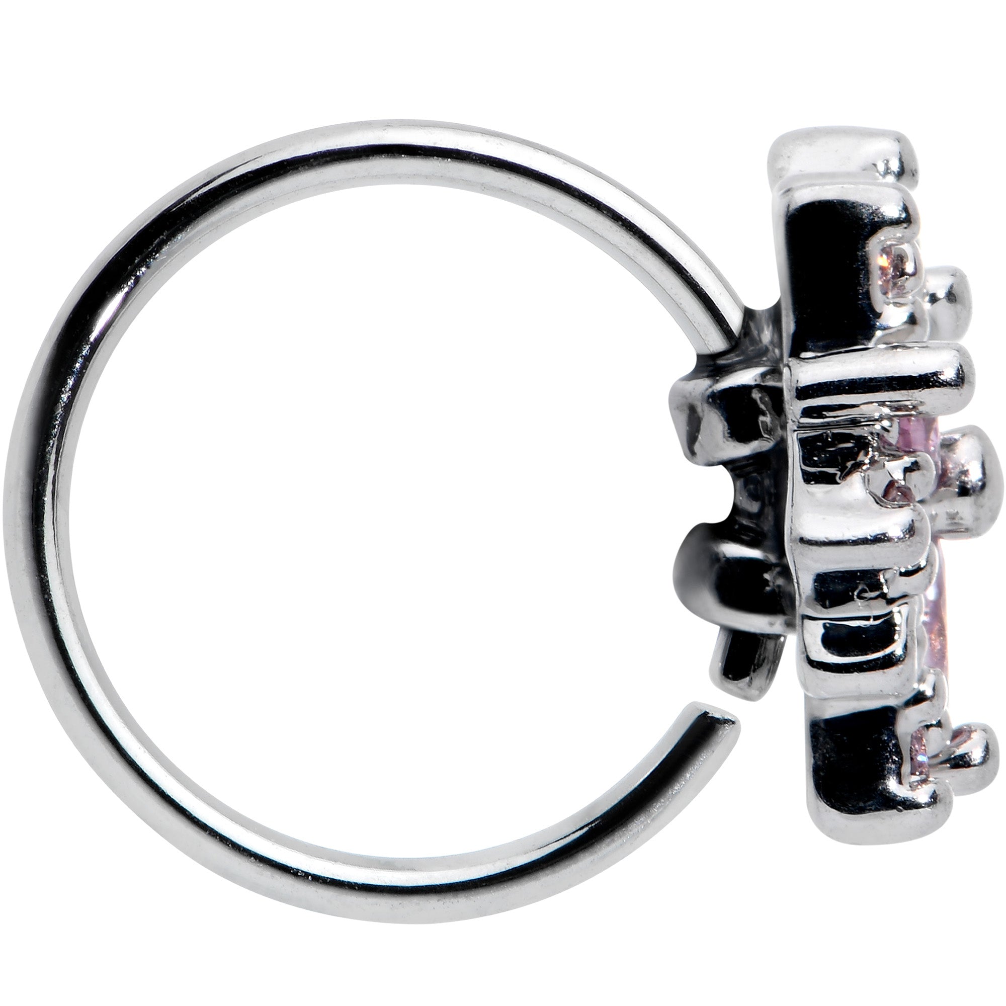BodyCandy 20G 5/16 Pink Clear CZ Gem Snowflake Nose Hoop — lifestyle context