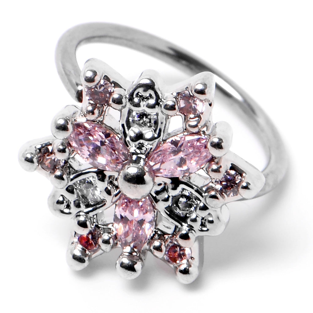 BodyCandy 20G 5/16 Pink Clear CZ Gem Snowflake Nose Hoop — back view