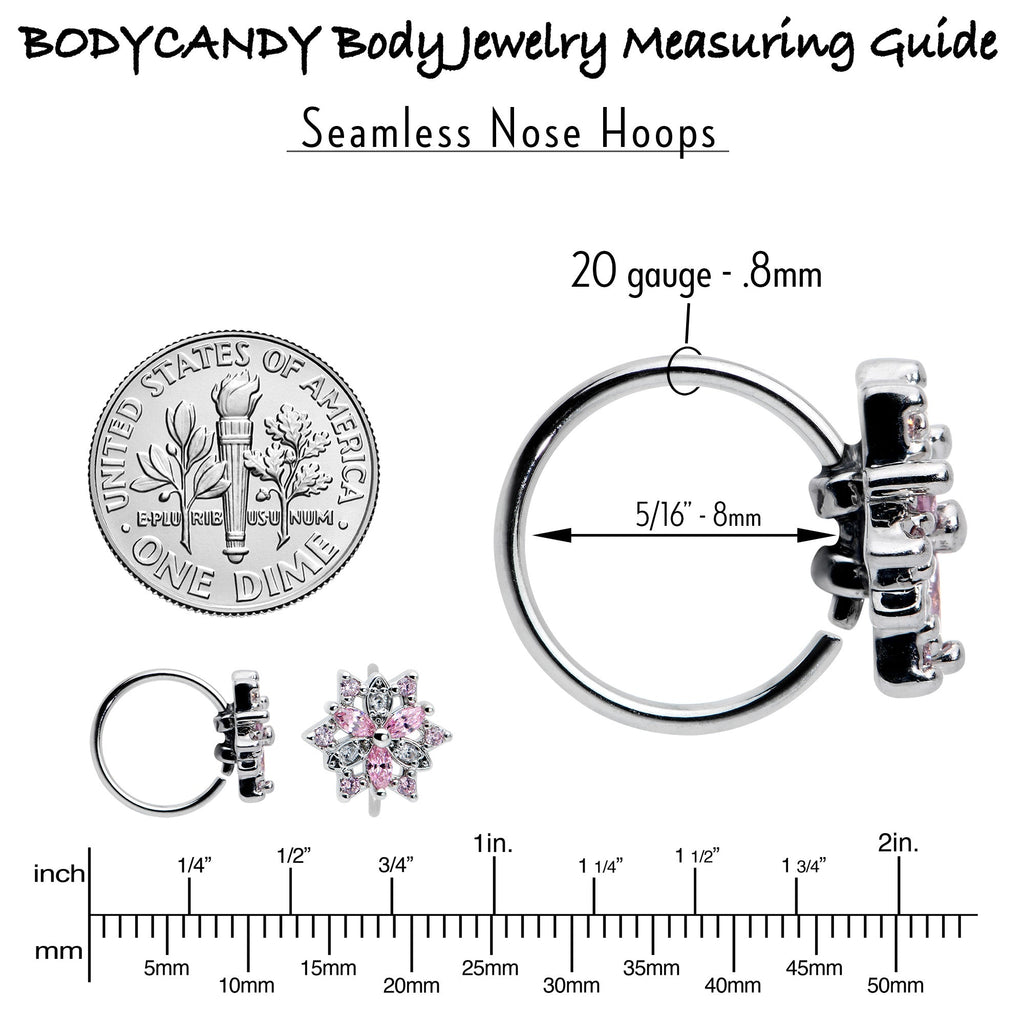 BodyCandy 20G 5/16 Pink Clear CZ Gem Snowflake Nose Hoop — alternative angle