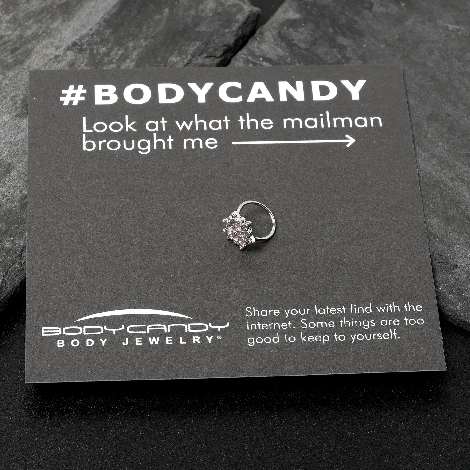 BodyCandy 20G 5/16 Pink Clear CZ Gem Snowflake Nose Hoop — size reference