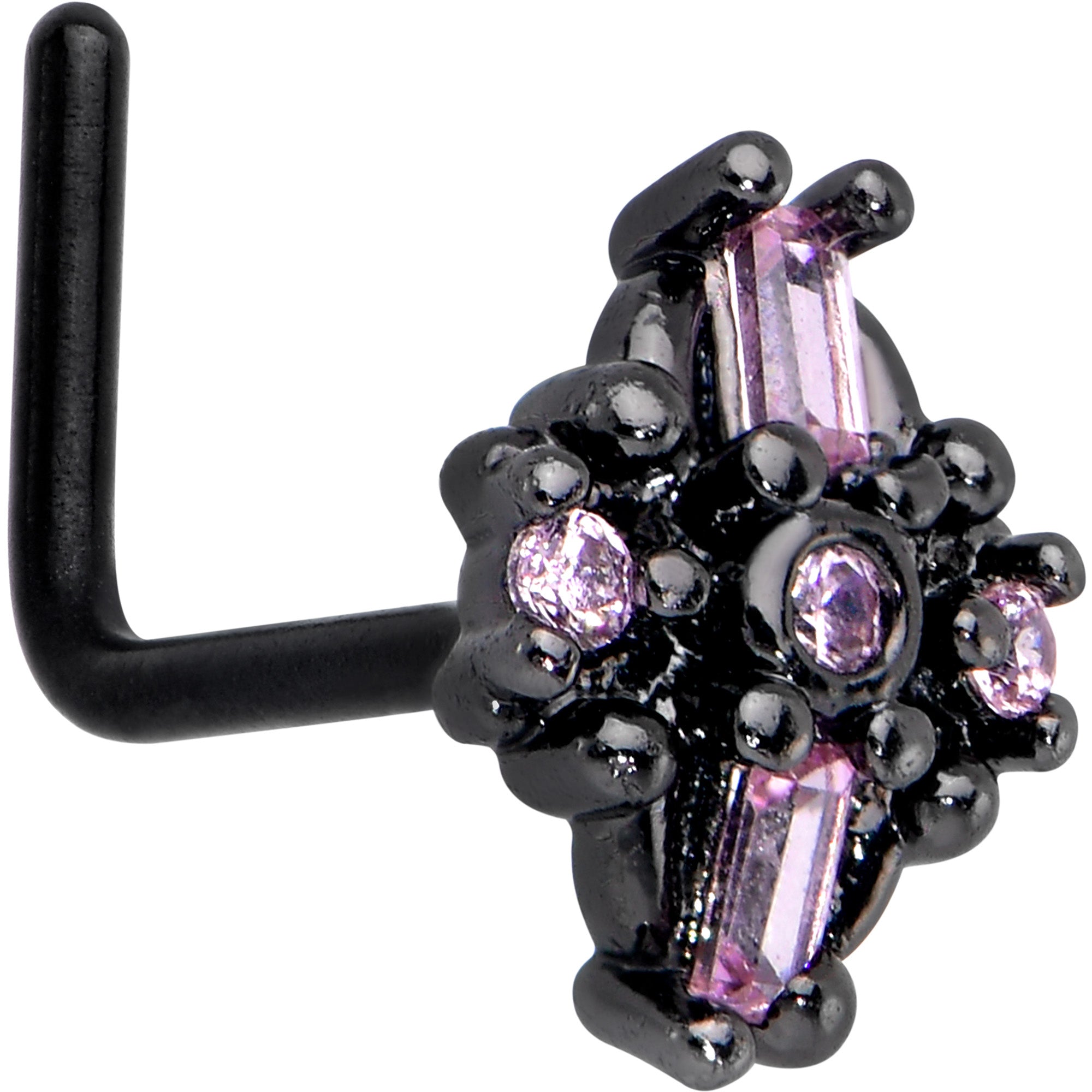 BodyCandy 20G 7mm Pink Gem Black Opulent Cross L Shape Nose Ring — main product shot
