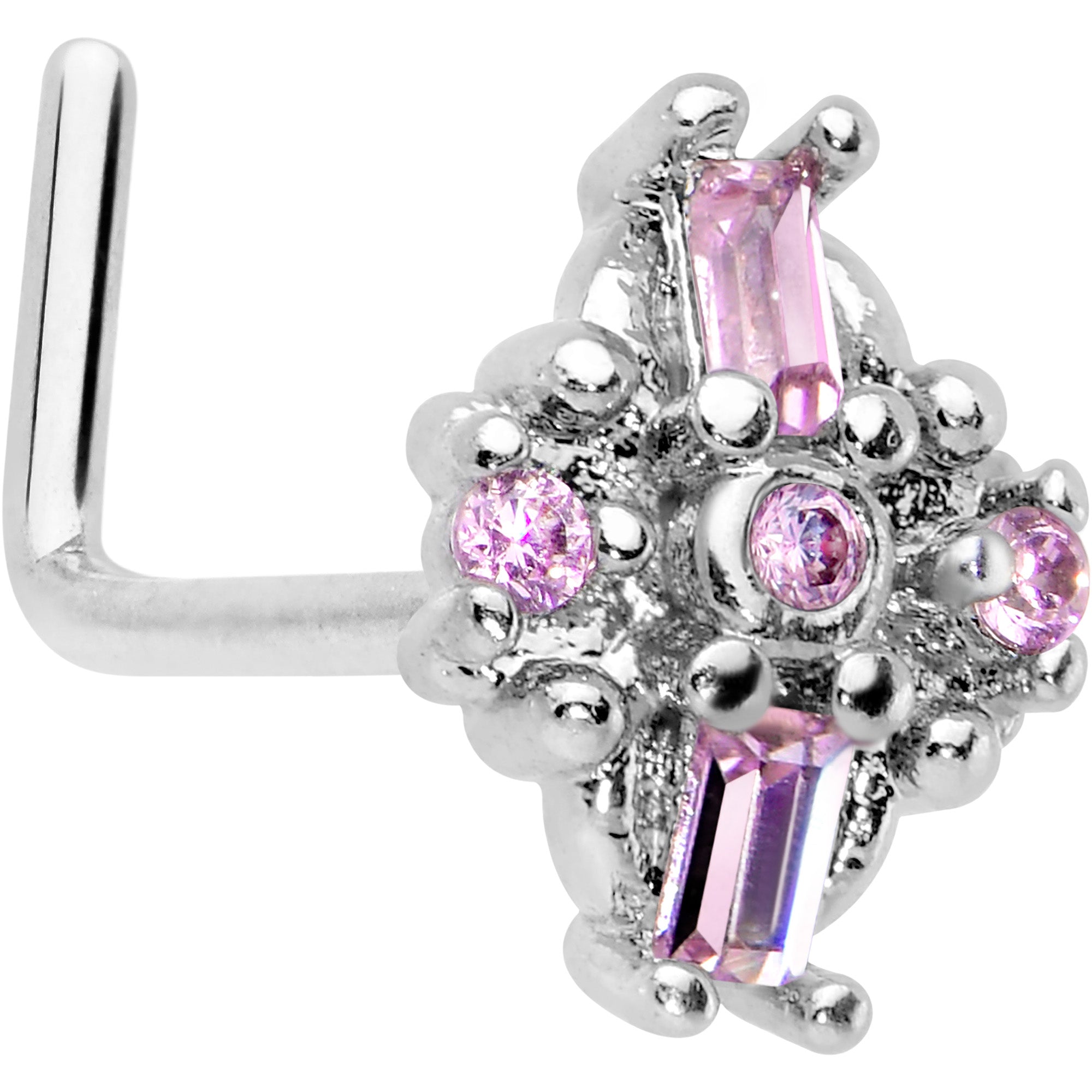 BodyCandy 20G 7mm Pink Gem Opulent Cross L Shape Nose Ring — main product shot