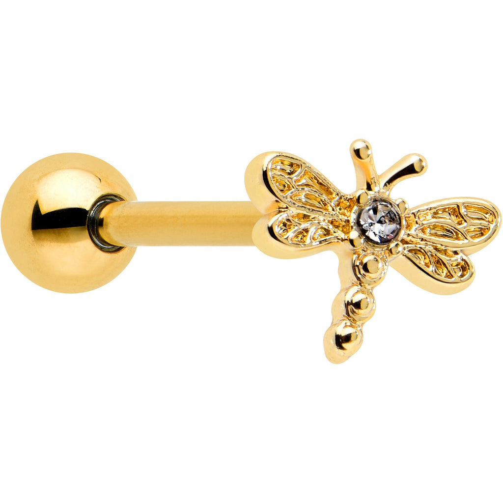 BodyCandy Clear Gem Gold Tone Flying Dragonfly Barbell Tongue Ring — main product shot