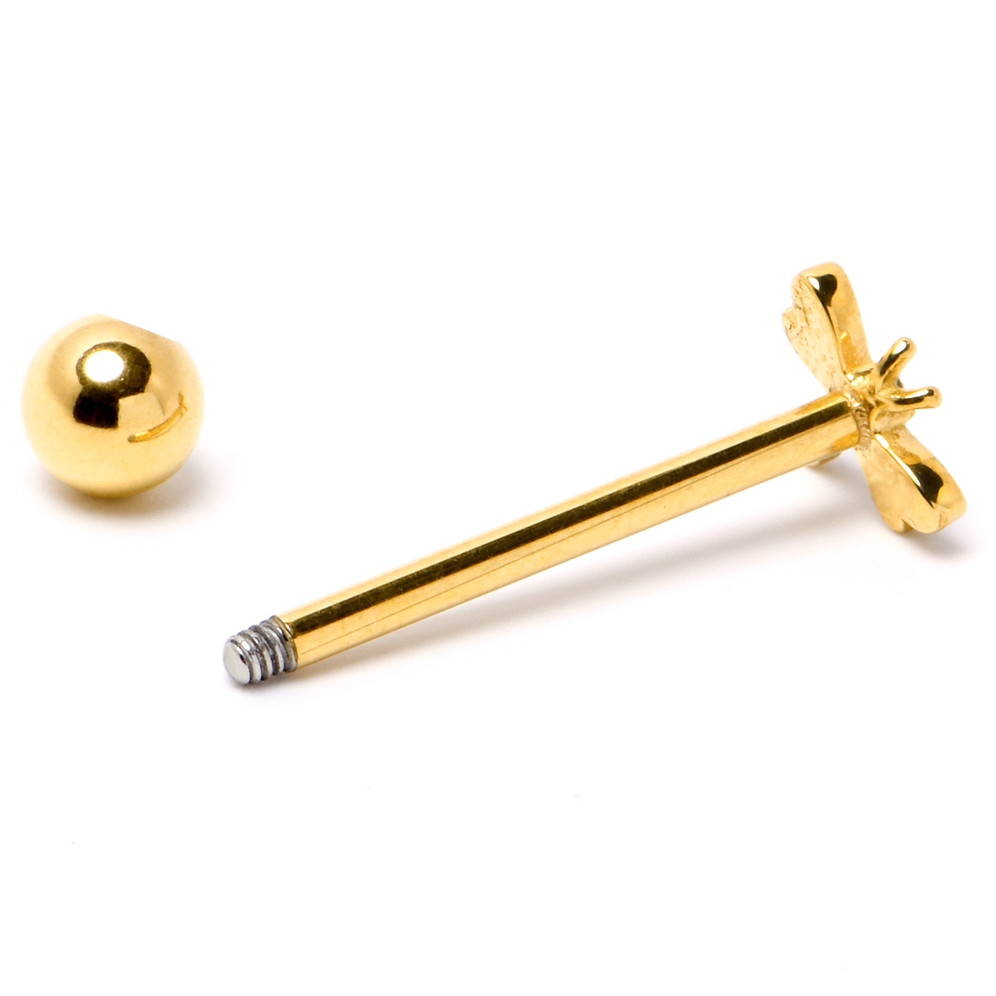 BodyCandy Clear Gem Gold Tone Flying Dragonfly Barbell Tongue Ring — alternative angle