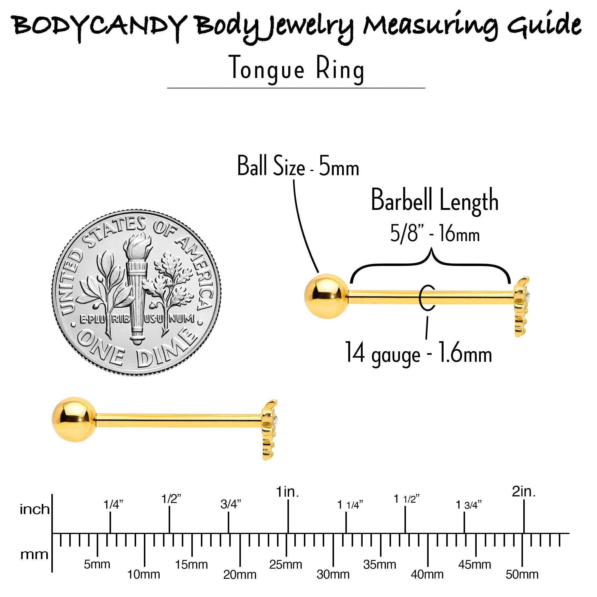 BodyCandy Clear Gem Gold Tone Flying Dragonfly Barbell Tongue Ring — in-use photo