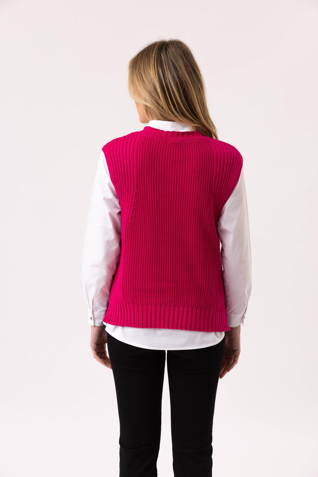 KADOU BOUTIQUE V-Neck Rib Knit Sweater Vest — lifestyle context