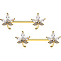 BodyCandy 14G 3/4 Clear CZ Gem Gold Tone Pot Leaf Barbell Nipple Ring Set — main product shot