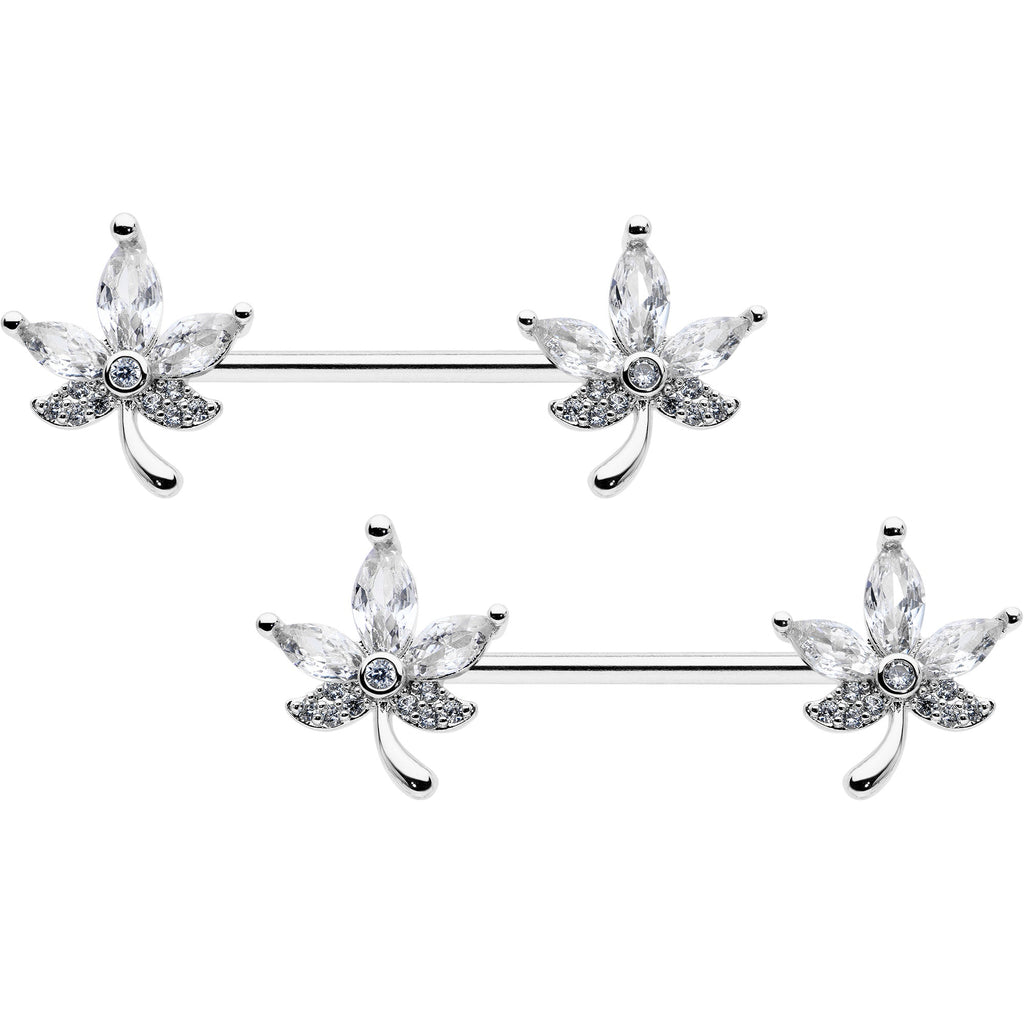 BodyCandy 14G 3/4 Clear CZ Gem Pot Leaf Barbell Nipple Ring Set — main product shot
