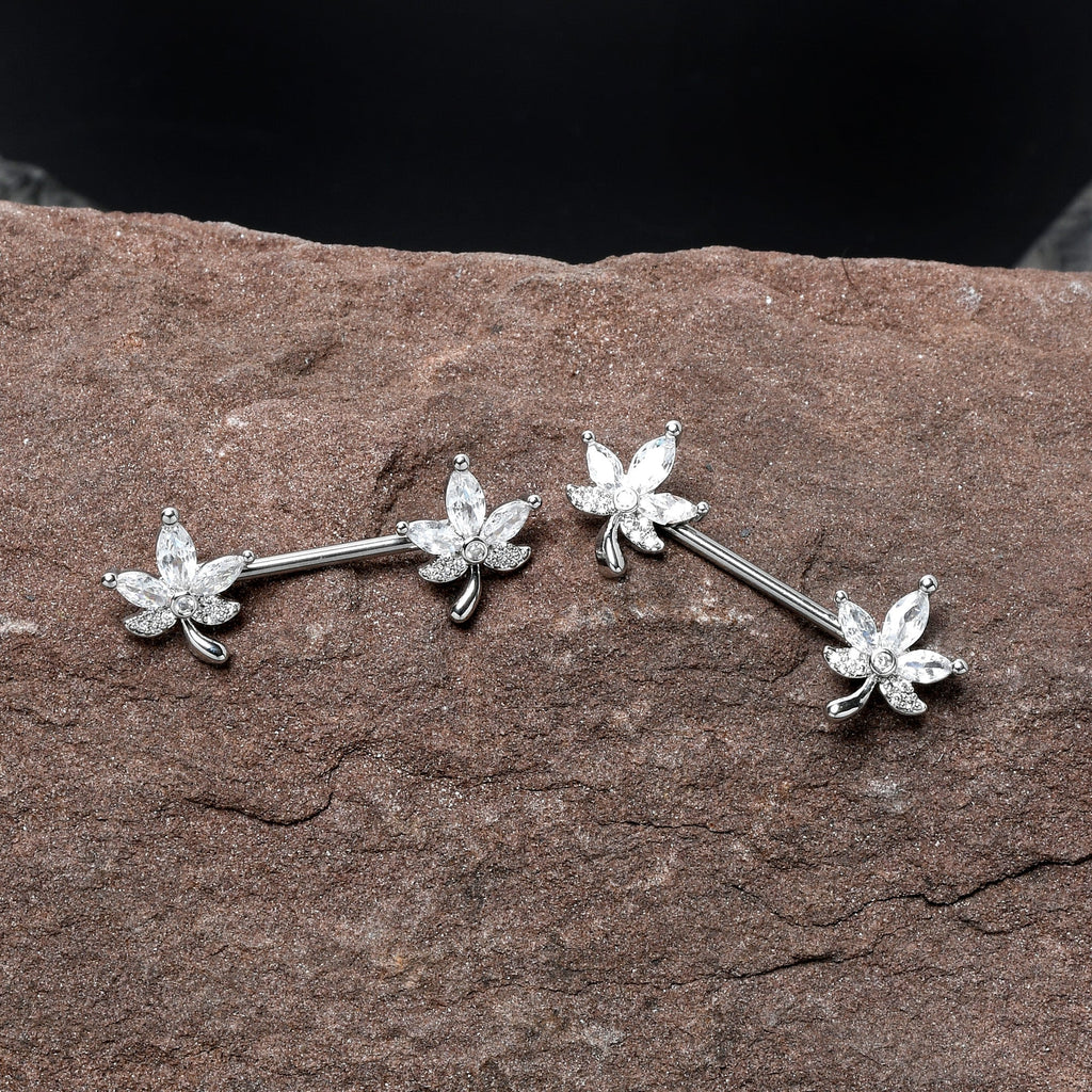 BodyCandy 14G 3/4 Clear CZ Gem Pot Leaf Barbell Nipple Ring Set — alternative angle