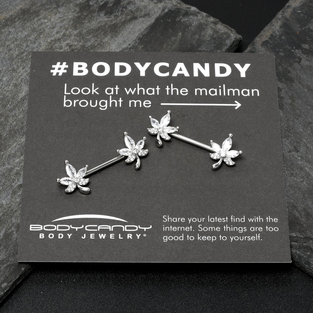 BodyCandy 14G 3/4 Clear CZ Gem Pot Leaf Barbell Nipple Ring Set — size reference