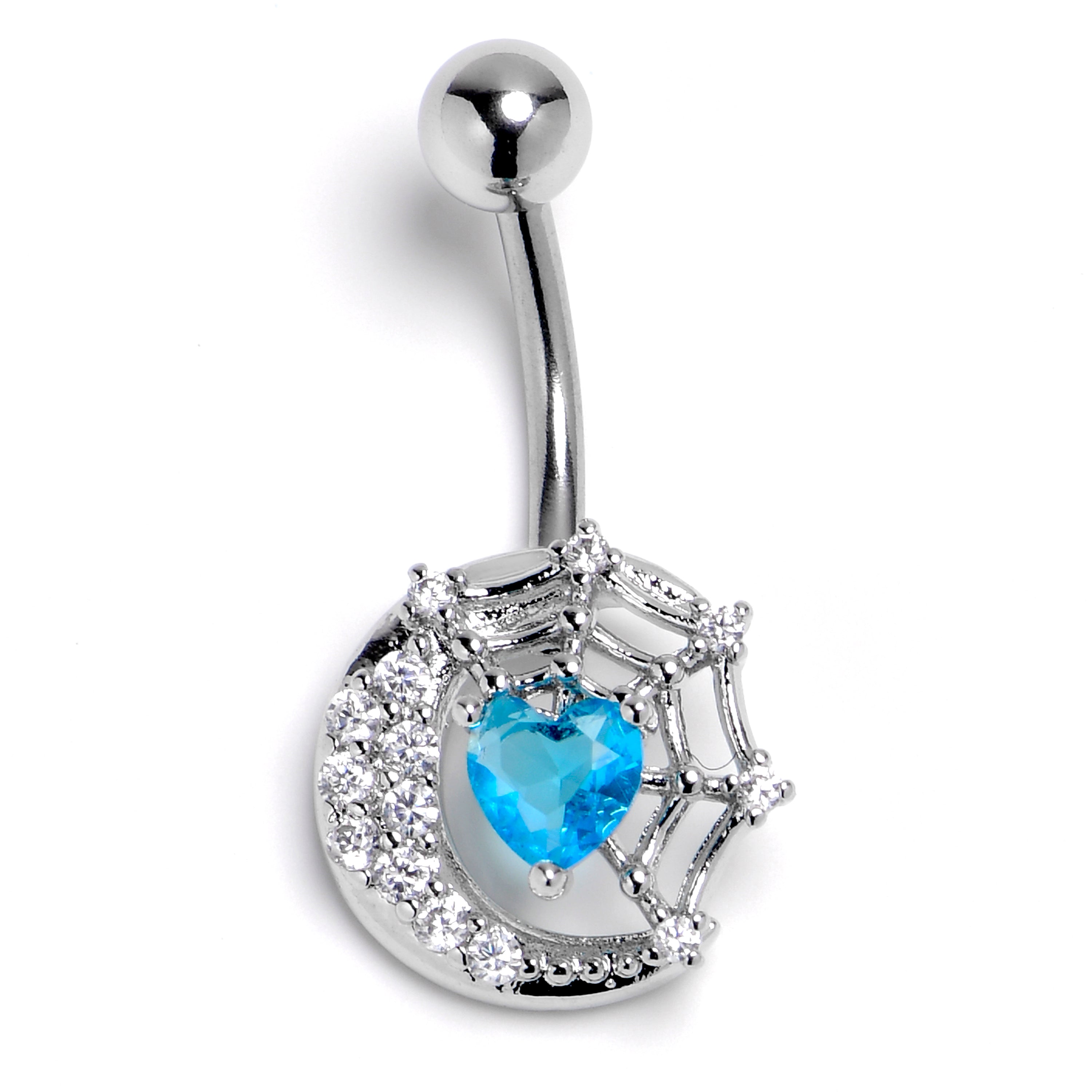 BodyCandy Clear Blue Gem Heart Web Moon Belly Ring — main product shot