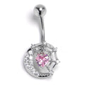 BodyCandy Pink Clear Gem Heart Web Moon Belly Ring — main product shot